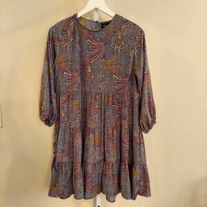 Fab'rik Dress Size Medium Tiered‎ Ruffle Long Sleeve Boho Fairy